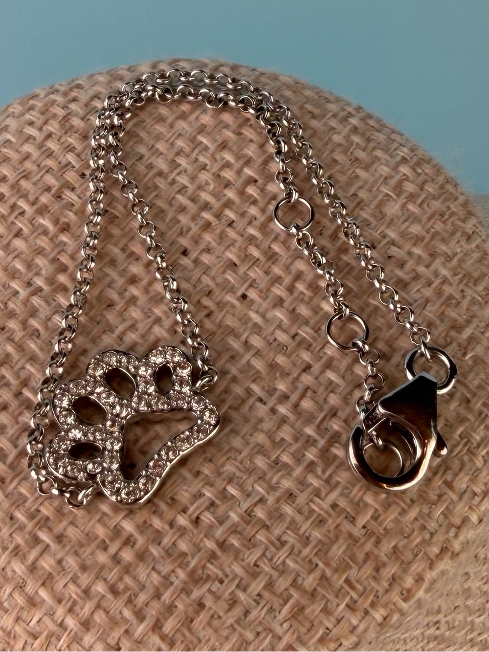 Sterling Silver Pavé Crystal Dog Paw Print Chain Bracelet